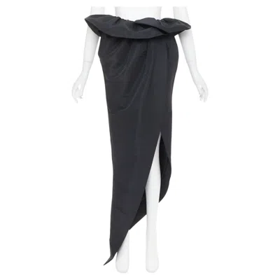 Pre-owned Alexandre Vauthier Couture Black Taffeta Voluminous Peplum Side Split Skirt