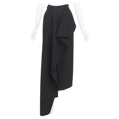 Pre-owned Alexandre Vauthier Couture Black Wool Asymmetric Cascade Ruffle Split Skirt