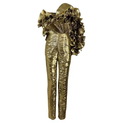 Pre-owned Alexandre Vauthier Couture Fall 2023 Look 15 Gold Lame Jumpsuit In Brown