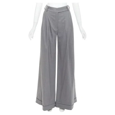 Pre-owned Alexandre Vauthier Couture Rolled Hem High Waisted Pleat Front Wide Leg Pants In Gray