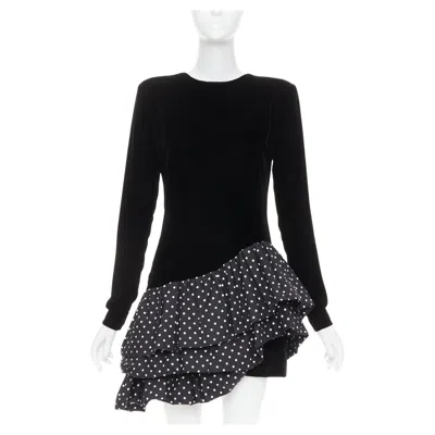 Pre-owned Alexandre Vauthier Couture Runway Black Velvet Polka Dot Mini Dress
