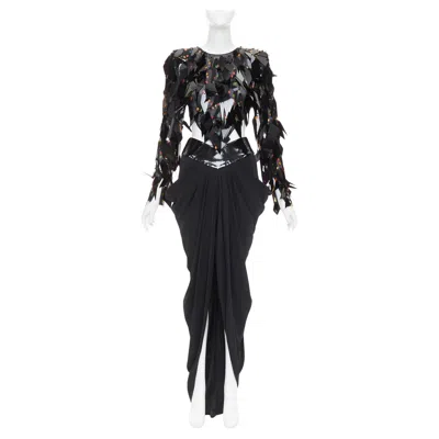 Pre-owned Alexandre Vauthier Couture Runway Lesage Filigree Paillette Hand Beaded Gown In Black
