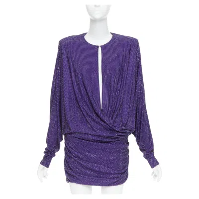 Pre-owned Alexandre Vauthier Couture Runway Strass Crystal Power Shoulder Mini Dress In Purple