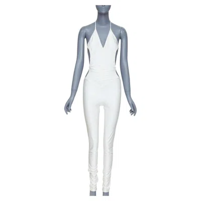 Pre-owned Alexandre Vauthier Couture Runway White Open Back Halter Jumpsuit Catsuit