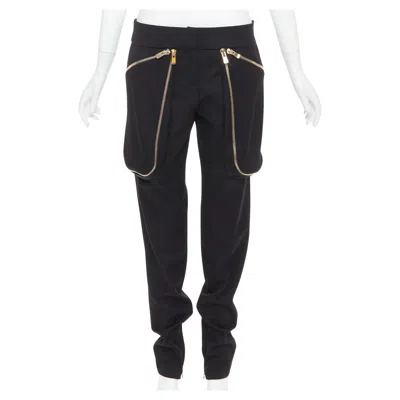 Pre-owned Alexandre Vauthier Couture Ss2016 Runway Gold Zipper Cargo Pocket Harem Pants In Black