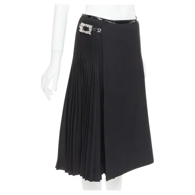 Pre-owned Alexandre Vauthier Couture Ss2019 Runway Black Crystal Buckle Wrap Pleated Skirt