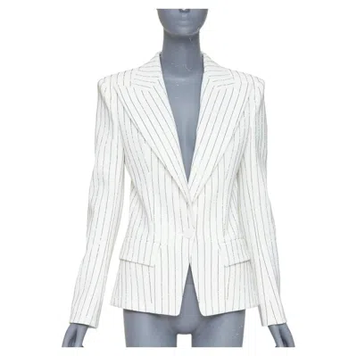Pre-owned Alexandre Vauthier Couture Ss2020 Runway Off Gold Crystal Blazer Jacket Fr36 S In Gray