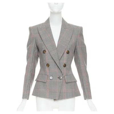 Pre-owned Alexandre Vauthier Couture Ss2021 Runway Grey Glen Plaid Double Breasted Blazer In Gray