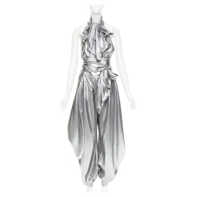 Pre-owned Alexandre Vauthier Couture Ss2021 Runway Silver Lame Halter Bloomer Pants Set