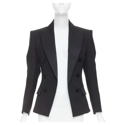 Pre-owned Alexandre Vauthier Couture Ss2021 Satin Lapel Cinched Tuxedo Jacket In Black