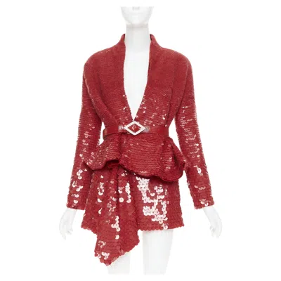 Pre-owned Alexandre Vauthier Couture Ss2022 Runway Red Gradient Bead Sequin Peplum Jacket