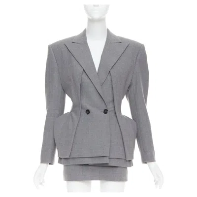 Pre-owned Alexandre Vauthier Couture Ss2022 Runway Wasp Waist Padded Hip Blazer Jacket In Gray
