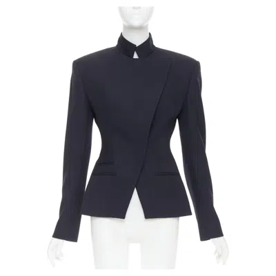 Pre-owned Alexandre Vauthier Couture Ss2025 Runway Navy Stand Collar Power Officer Blazer In Blue