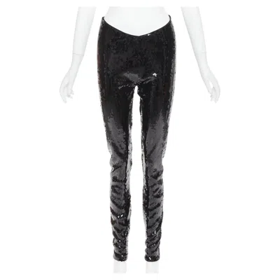 Pre-owned Alexandre Vauthier Couture Ss2025 Runway Paillette Sequin Stretch Legging Pants In Black