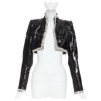 Pre-owned Alexandre Vauthier Couture Ss2025 Runway Silver Rhinestone Encrusted Crop Jacket In Gray