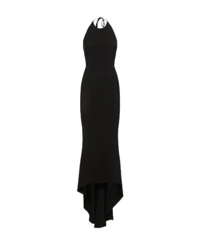 Alexandre Vauthier Crepe Backless Long Hanging Neck Dress In Black