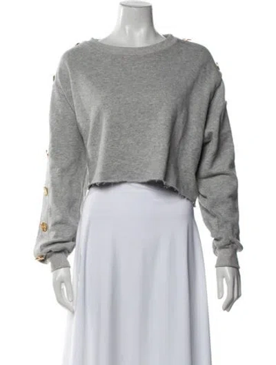 Pre-owned Alexandre Vauthier Crew Neck Long Sleeve Crop Top In Grey