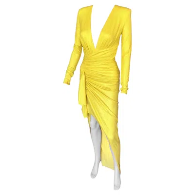 Pre-owned Alexandre Vauthier Crystal Embellished Plunging Yellow Evening Dress Gown