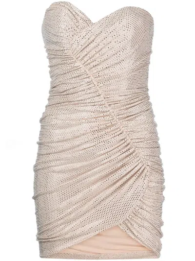 Alexandre Vauthier Crystal Strass Ruched Strapless Mini Dress In Neutrals