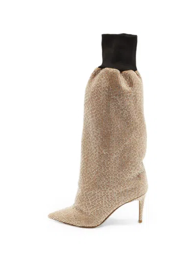 Pre-owned Alexandre Vauthier Crystal-embellished Suede Boots In Neutral