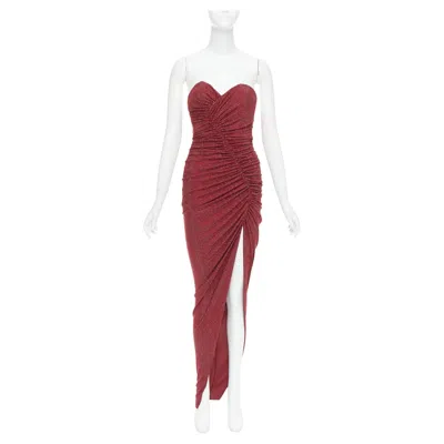Pre-owned Alexandre Vauthier Daring Red Crystal Strass Sweetheart Ruched Slit Gown Dress