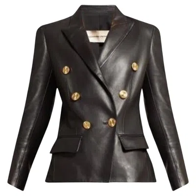 Pre-owned Alexandre Vauthier Double-breasted Leather Blazer Fr 42 In Black