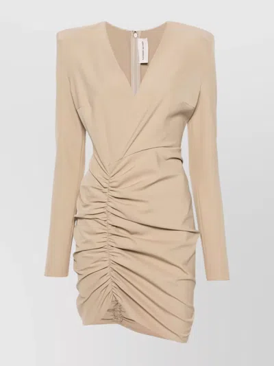 Alexandre Vauthier Draped V-neckline Mini Dress With Ruched Detailing In Neutral