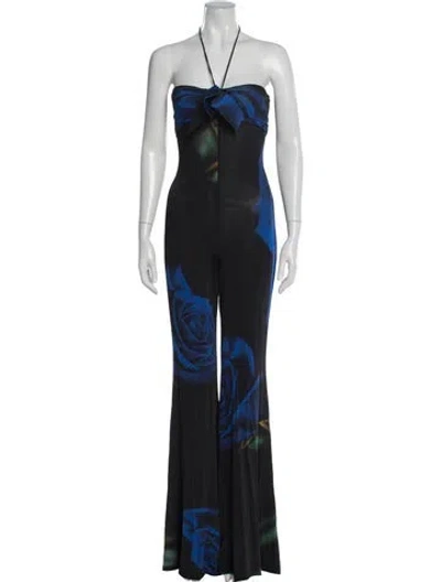 Pre-owned Alexandre Vauthier Floral Print Halterneck Jumpsuit In Blue
