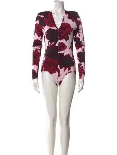 Pre-owned Alexandre Vauthier Floral Print V-neck Bodysuit In Pink