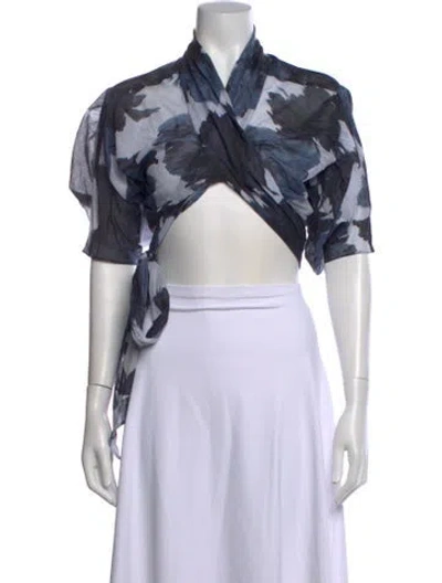 Pre-owned Alexandre Vauthier Floral Print V-neck Crop Top In Blue