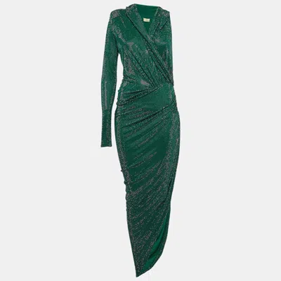Alexandre Vauthier Green Crystallized Jersey Asymmetric Hooded Dress