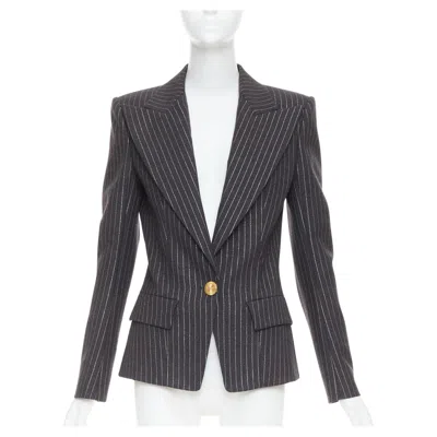 Pre-owned Alexandre Vauthier Grey Metallic Gold Pinstripes Single Breasted Blazer Fr36 S In Gray