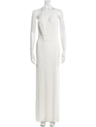Pre-owned Alexandre Vauthier Halterneck Long Dress In Neutrals/white