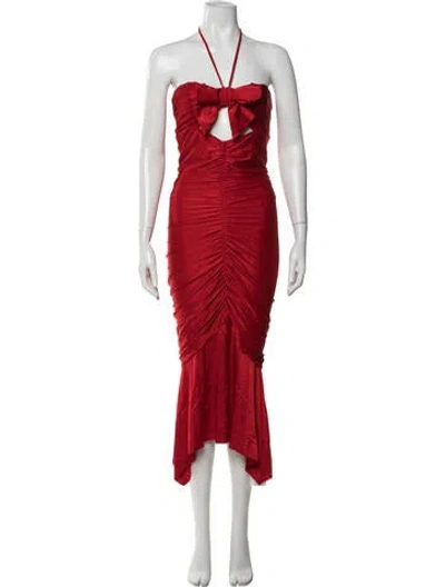 Pre-owned Alexandre Vauthier Halterneck Midi Length Dress In Red
