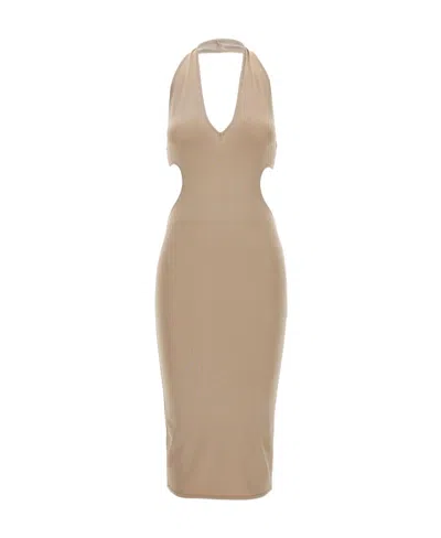 Alexandre Vauthier Halterneck Sleeveless Dress In Beige