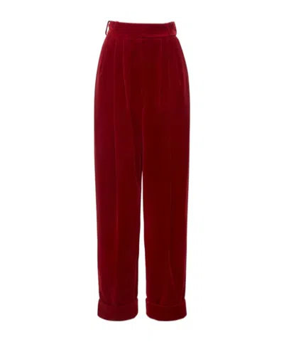 Alexandre Vauthier High Waist Straight Velvet Pants In Red