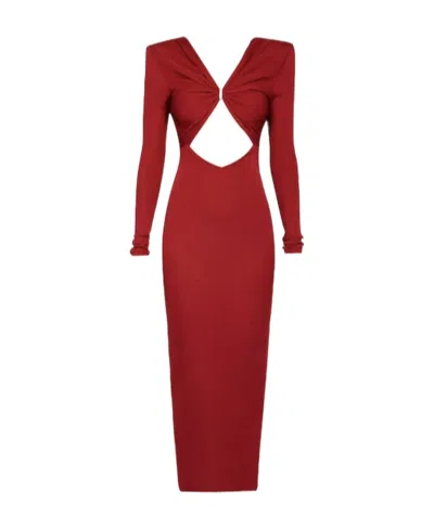 Alexandre Vauthier Hollowed-out Plain Knitted Dress In Red