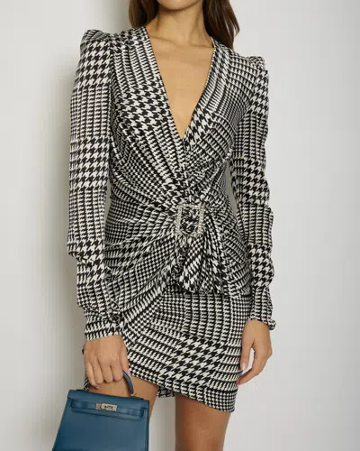 Alexandre Vauthier Houndstooth Mini Dress With Diamante Buckle Detail In Gray