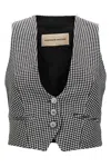 Alexandre Vauthier Houndstooth Pattern V-neck Sleeveless Waistcoat With Adjustable Back Strap In Black