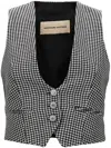 Alexandre Vauthier Houndstooth Pattern V-neck Sleeveless Waistcoat With Adjustable Back Strap In Weiss