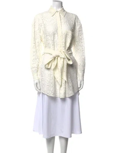 Pre-owned Alexandre Vauthier Lace Pattern Long Sleeve Blouse In Neutrals/white