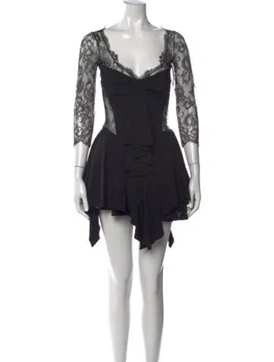 Pre-owned Alexandre Vauthier Lace Pattern Mini Dress In Black