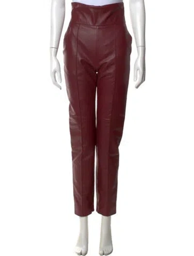 Pre-owned Alexandre Vauthier Lambskin Straight Leg Pants In Burgundy
