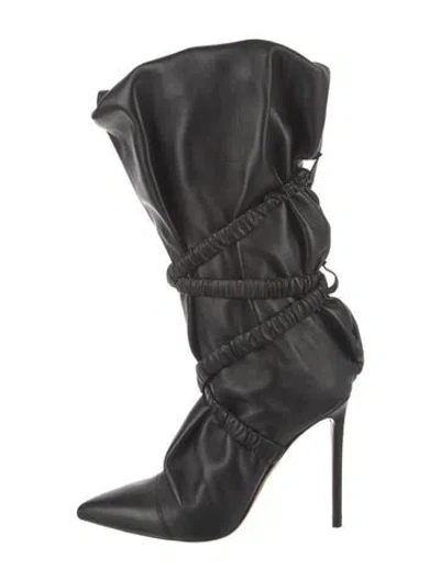 Pre-owned Alexandre Vauthier Leather Crystal Embellishments Slouch Boots In Black