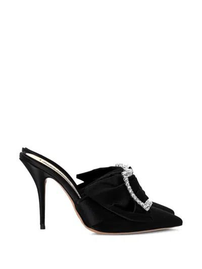 Pre-owned Alexandre Vauthier Lola Satin Embellished Mules In Black
