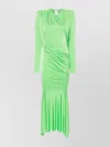 Alexandre Vauthier Long Pleated Maxi Dress With Asymmetric Hem In Green