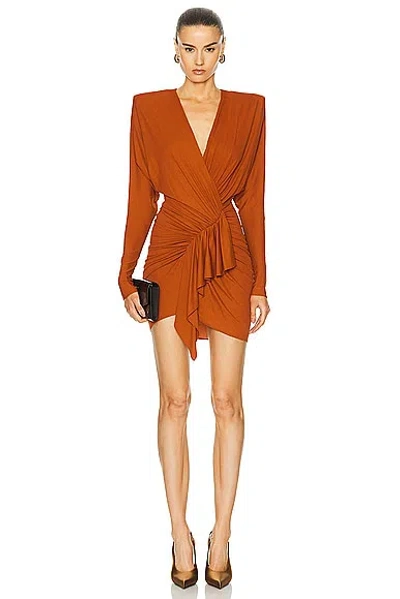 Alexandre Vauthier Long Sleeve Mini Dress In Terracotta