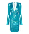 Alexandre Vauthier Laminated-finish Ruched Midi Dress In Blue