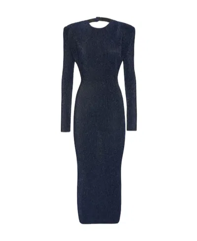 Alexandre Vauthier Lurex Ribbed Long Dress In Blue