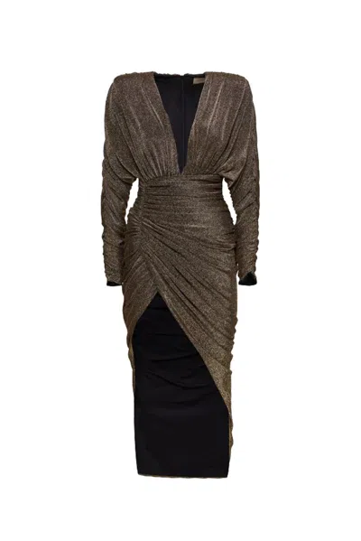 Alexandre Vauthier Draped Lurex Jersey Long Dress In Gold